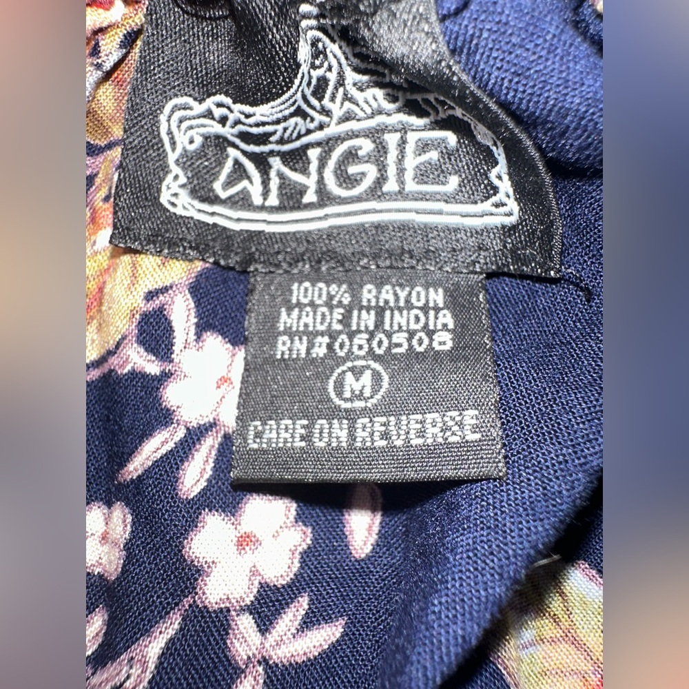Angie Floral Boho festival Halter Romper Hummingbird Print Navy Blue rayon SZ M - Picture 8 of 8